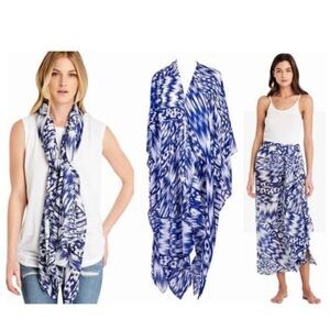 Michael Stars Convertible Ruana Kimono Scarf Wrap Sarong Blue One Size Geometric